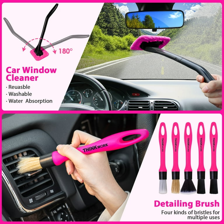 THINKWORK Pink Car Detailing Cleaning Kit, Car Wash Kit, Car Accessories  for Women Suitable for Small and Medium Vehicles Such As Cars, Trucks