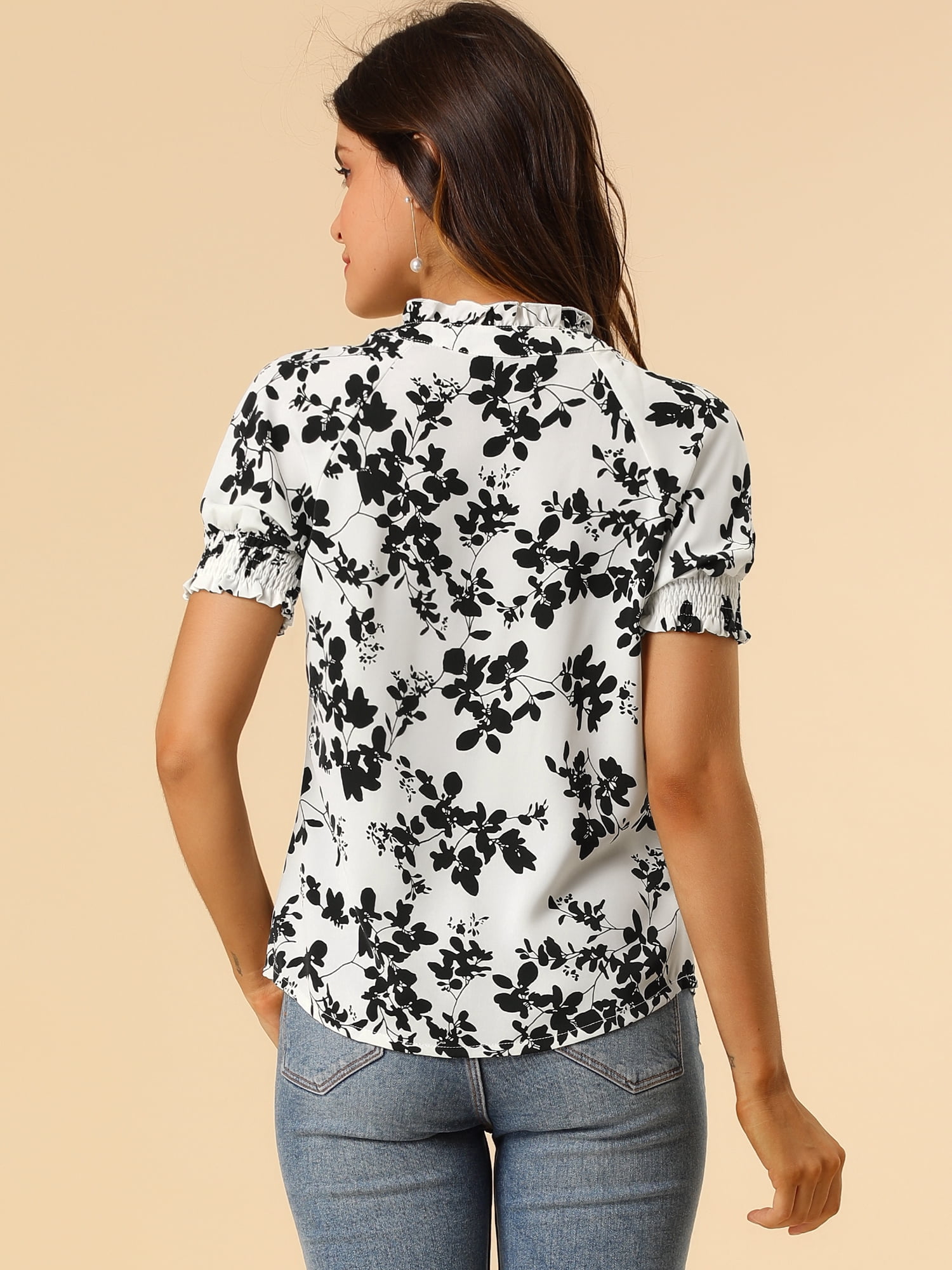 DARING DIVA Ruffle Tie Neck Casual Short Sleeve Blouse XL White