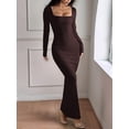thumbnail image 6 of Women'S Casual Long Sleeve Maxi Dress Spring Fall Square Neck Soft Lounge Long Bodycon Dress Dark Brown M, 6 of 8