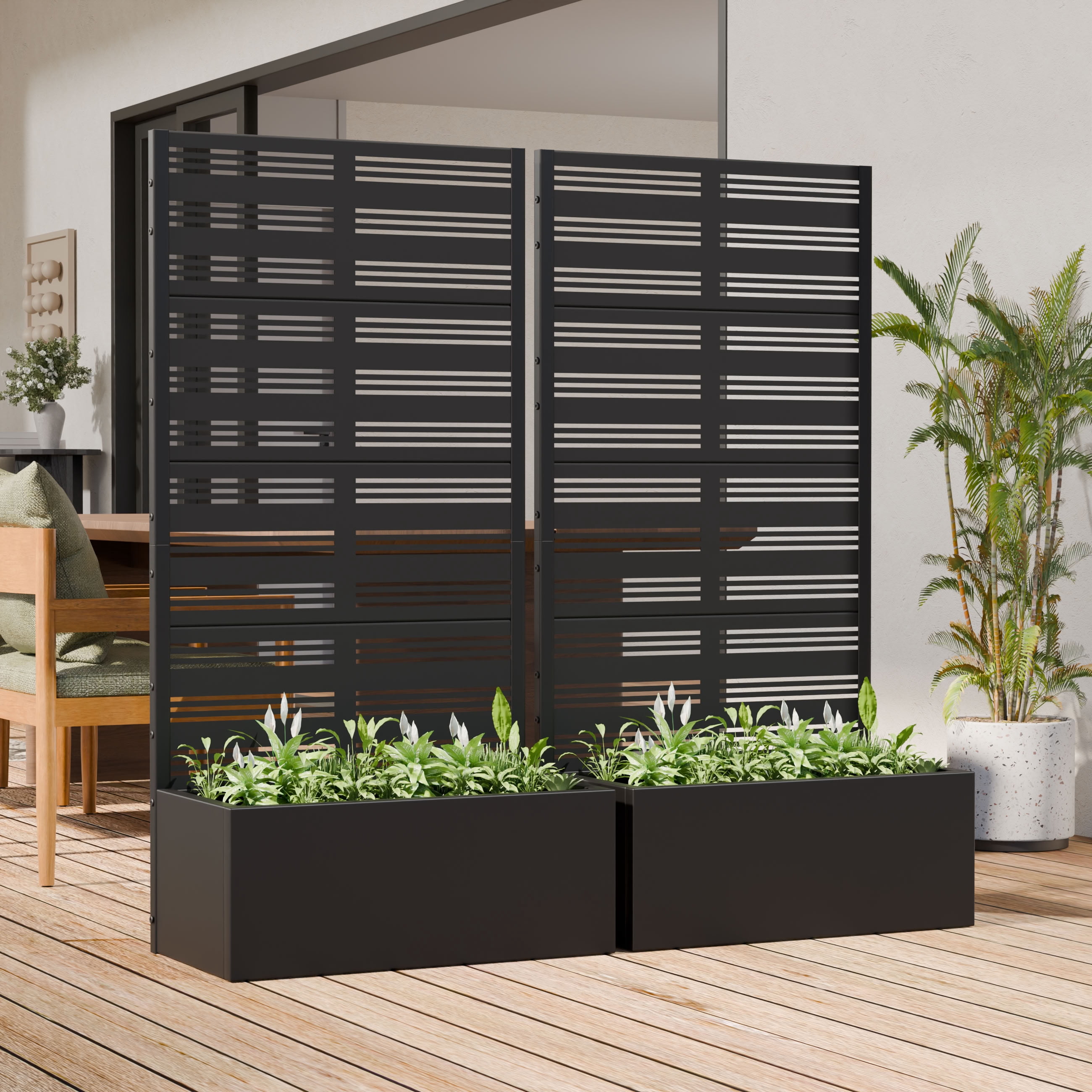 MAYEERTY 59*30in Outdoor Metal Planter Box, Tool Free Assembly Planter, Small Patio Planter Box for Patio, Garden, Yard