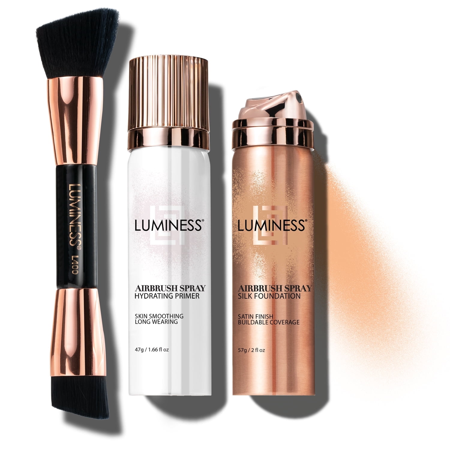 Luminess Airbrush Starter Kit with Foundation, Primer and Buffing Brush, 2 fl oz