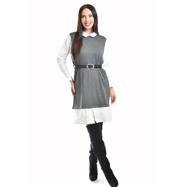 Vestido Camisero Con Chaleco Roman Fashion Juvenil 3820 Gris M