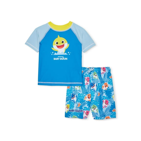 Baby Shark Toddler Boy Rashguard & Swim Trunks, 2pc Set