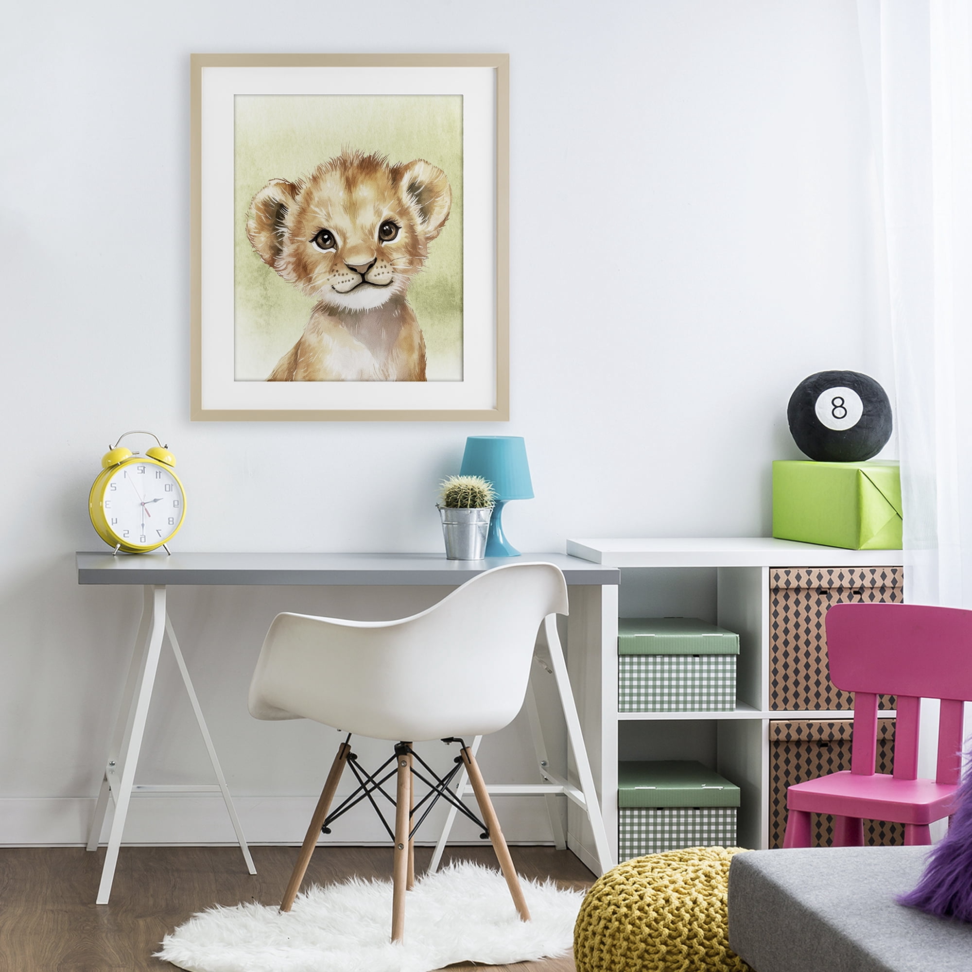 Stupell Industries Jungle Friends Baby Lion Birch Framed Print Under Glass, design by Christine Simpson Art