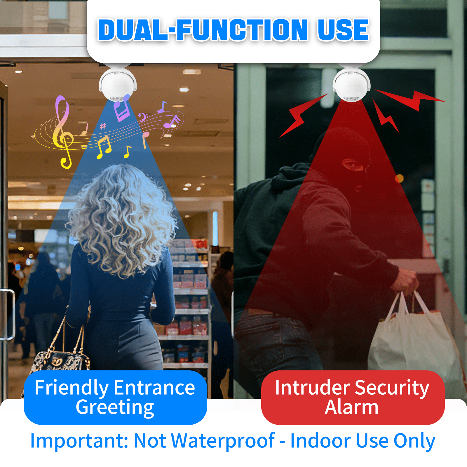 NineLeaf Motion Sensor Doorbell,Motion Activated Voice Player,Entrance Welcome Doorbell,95dB Sound,MP3 Support,USB-C Powered,Dual Directional Sensing,Ideal for Home,Store,Office,30PK