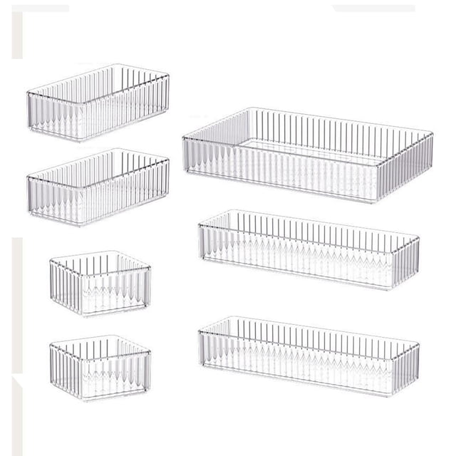 Organizador de maquillaje, organizador de baño, contenedor multiusos acrílico, caja de almacenamiento de escritorio, contenedor de almacenamiento para 7 piezas