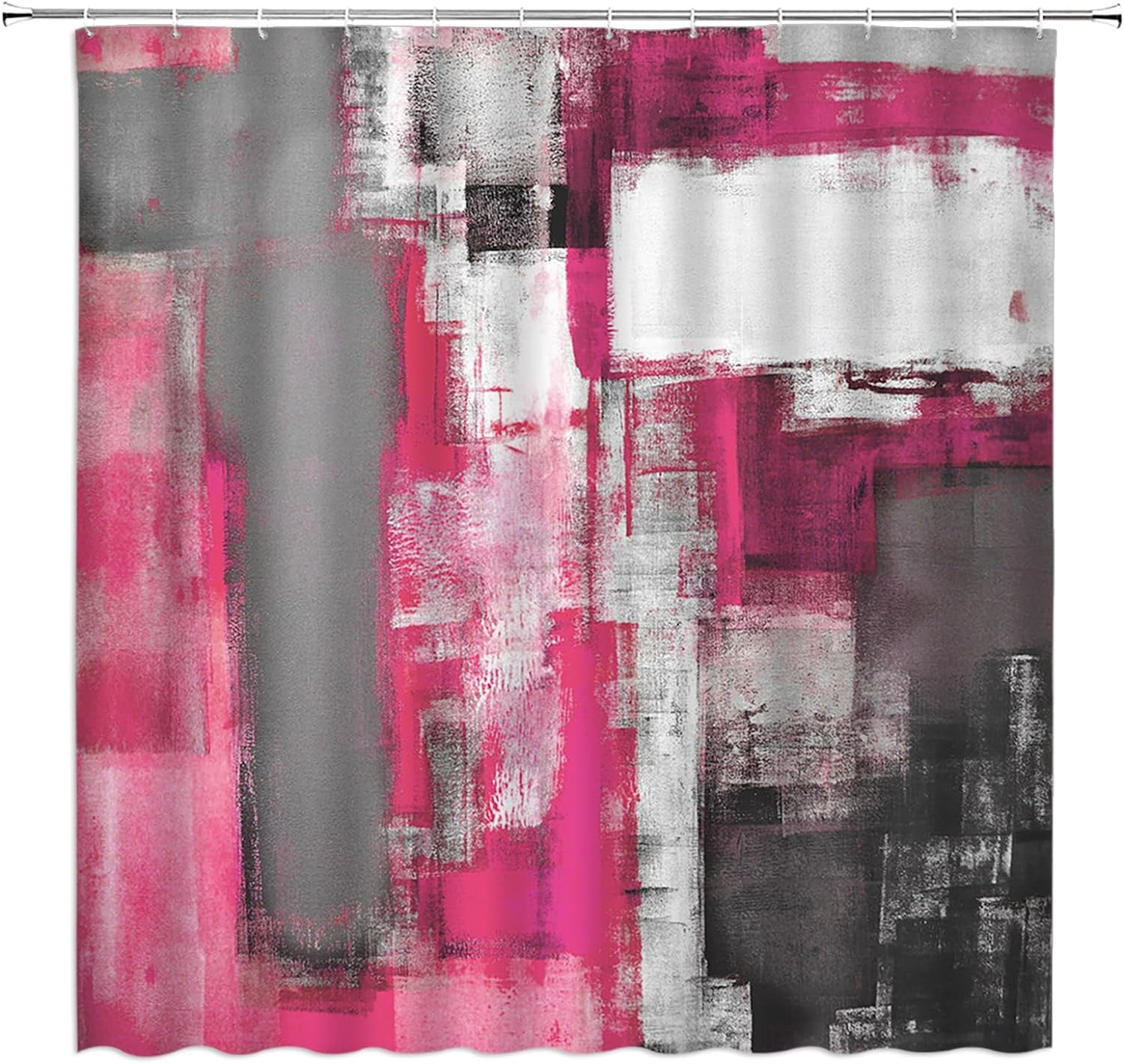Hot Pink Gray Shower Curtain Abstract Art Grunge Style Brushstrokes Oil Painting Ombre Design Colorful Art Modern Home Fabric Bathroom Decor Set Include Hooks,(70" Wx84 H)