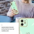 thumbnail image 5 of Compatible with iPhone 12 6.1” Case for Women Girls,Full Camera Lens Protection Raised Reinforced Corners TPU Love Heart Plating Bumper Case Cute Slim Shockproof Case Cover(Light Green), 5 of 14