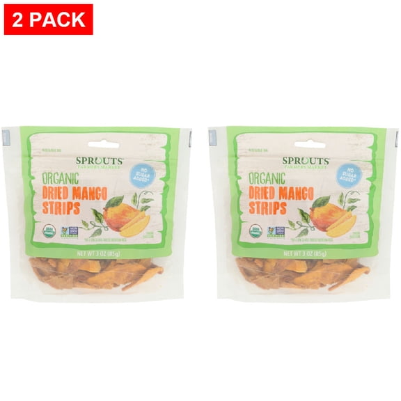 Sprouts Organic No Sugar Added Dried Mango Strips 3 oz (Pack of 2)