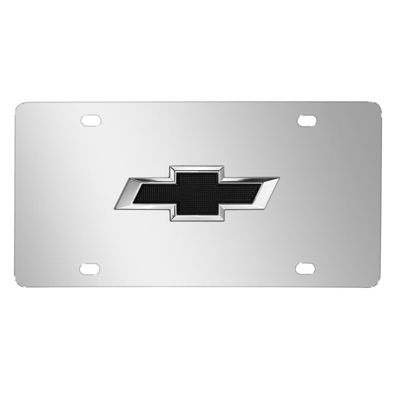 Chevrolet 3D Black Bowtie Logo Mirror Chrome Stainless Steel License Plate