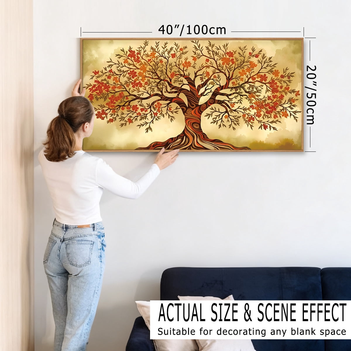 TOARTi Tree of Life Framed Canvas Wall Art Elegant Vintage Big Tree Painting Nature-Inspired Wall Decor for Living Room Bedroom Office 20x40 Inch