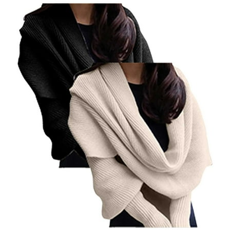 Hontri Wraps for Women Utrum Knitted Cable Wrap for Women Cropped Sweater Womens Wrap Sweater Knitted Scarf with Sleeves Knitted Wrap Shawl Wraps for Women Black 2 Hontri Wraps for Women Utrum Knitted Cable Wrap for Women Cropped Sweater Womens Wrap Sweater Knitted Scarf with Sleeves Knitted Wrap Shawl Wraps for Women Black 2
