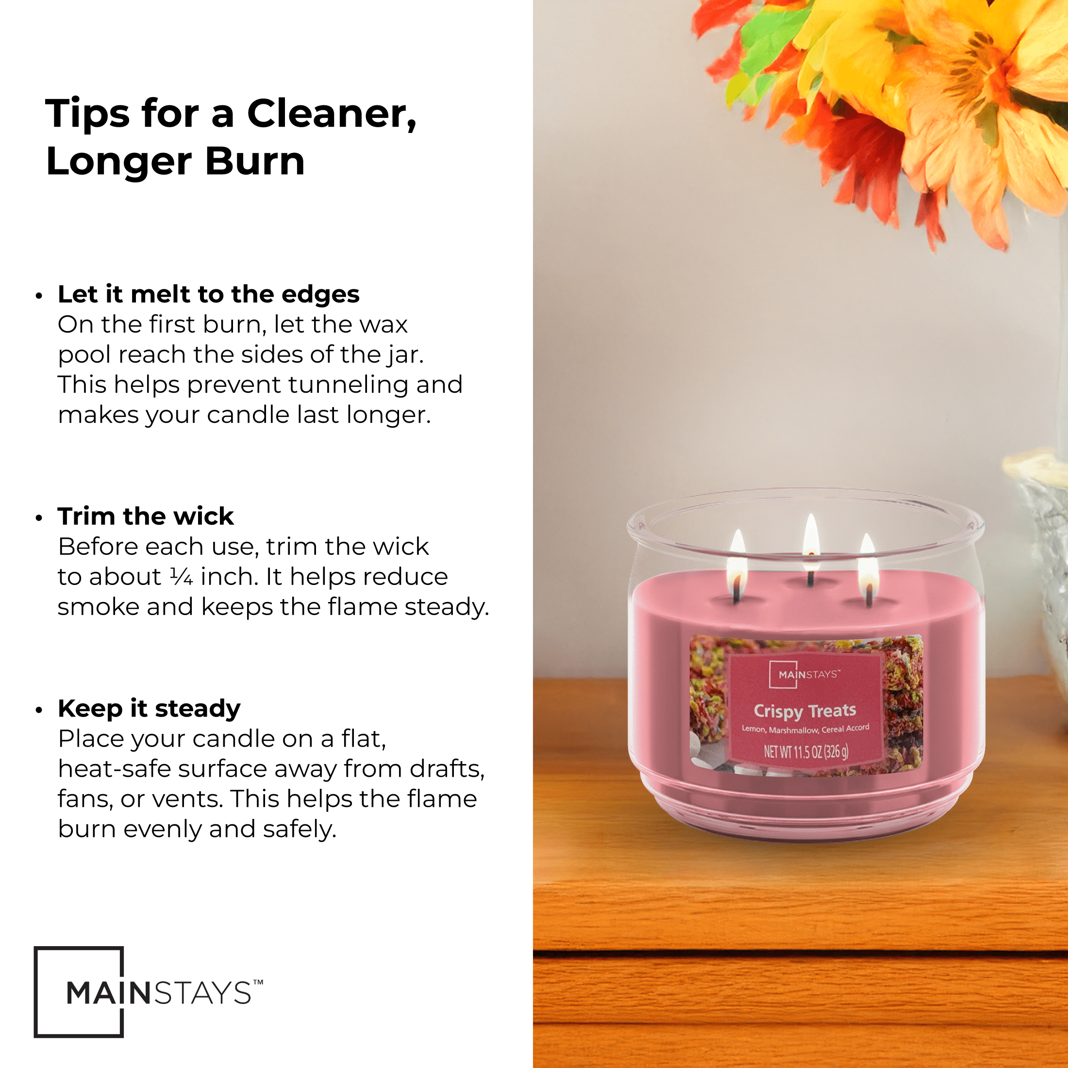 (4 pack) Mainstays 3-Wick Scented Glass Jar Candle, Crispy Treats, 11.5oz.