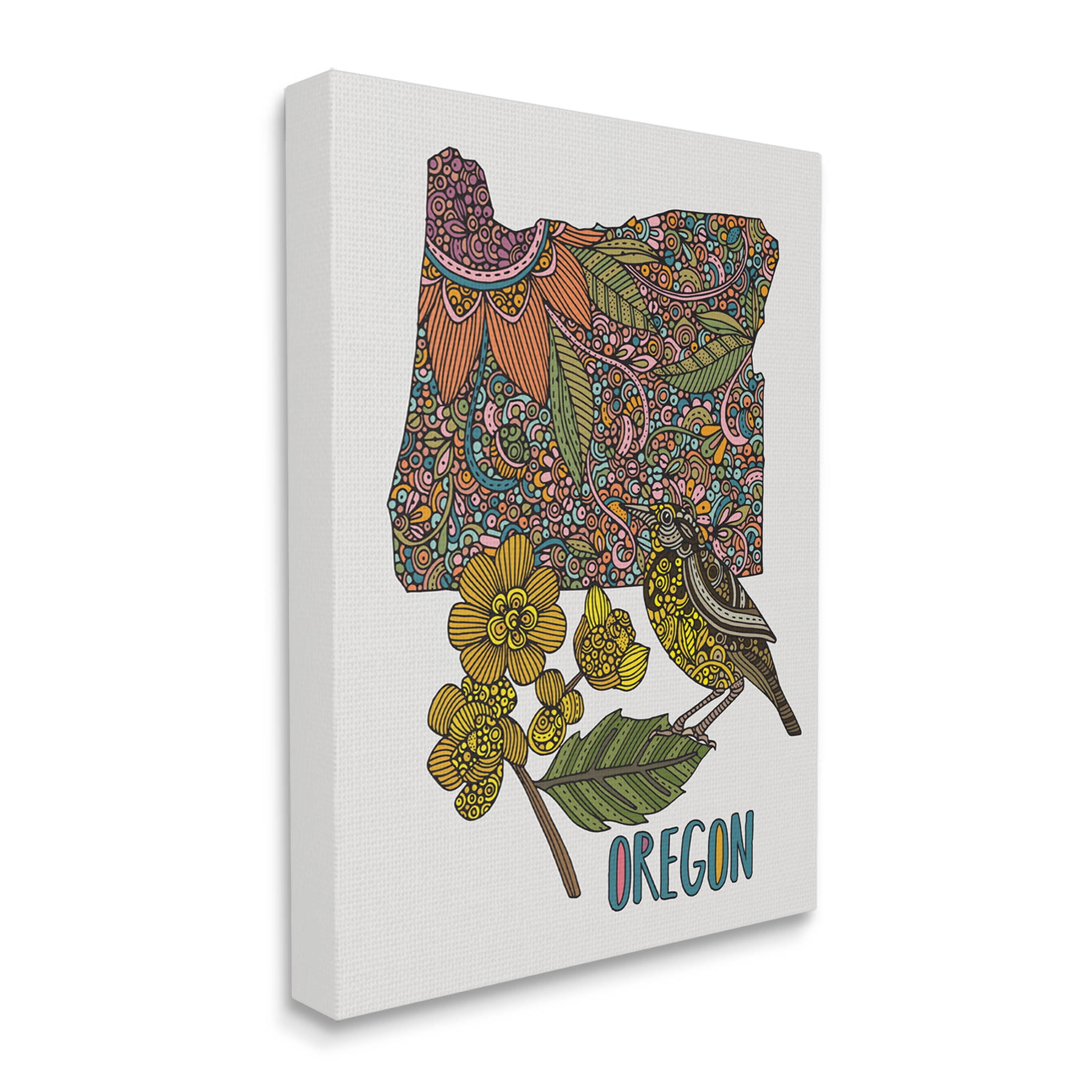 Stupell Industries Oregon State Flower Bird Graphic Art Gallery Wrapped Canvas Print Wall Art, Design by Valentina Harper