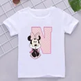 thumbnail image 3 of Camisetas de algodón para niños de Minnie, combinación de letras de la A a la Z, ropa de dibujos animados de Disney Kawaii, camisetas casuales para niños y niñas, 3 of 5