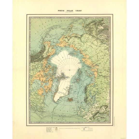 Historic Map - North Polar Chart - Johnston 1893 - Vintage Wall Art