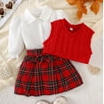 thumbnail image 5 of MEZZALL Girls Outfits Sets Toddler Casual School Vest Sweater Shirt Plaid Skirt 3-Piece Suit For Baby Winter Fall Clothes Relaxed Fit Baby Dailywear, 5 of 7