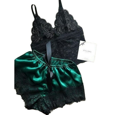 

RUEWEY 2pcs Women Sleepwear Bra Camisole+Shorts Pajama Sets