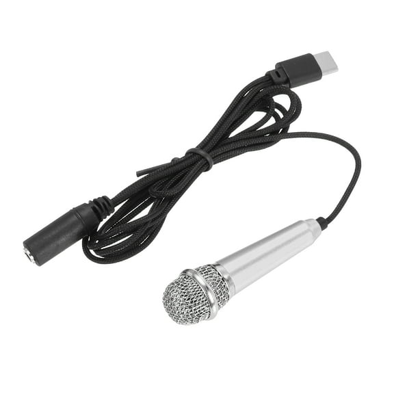 1 Pcs Mini Microphone, Mini Mic Tiny Microphone Phone Type C Mic Small Microphone for Record Phone Voice, Silver