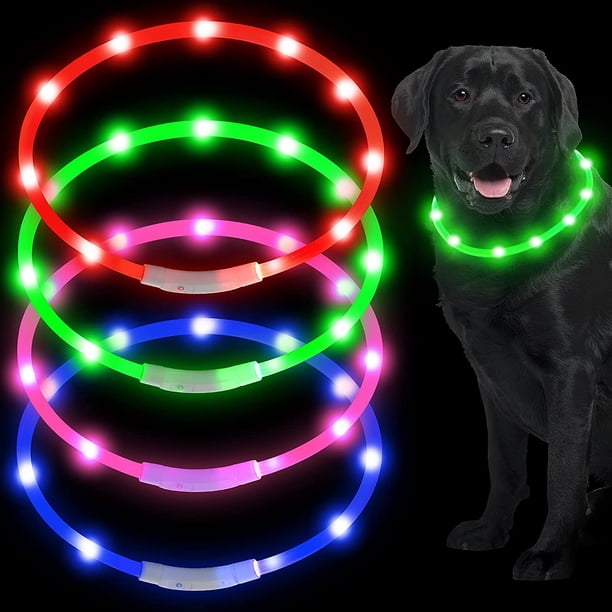 4 piezas de luces para perros para caminar de noche, collares para perros iluminados, collar para mascotas LED impermeable ajustable recargable por USB