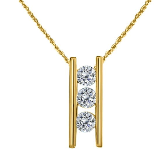 Mauli Jewels 0.24 Carat Three Stone Diamond Ladder Pendant Necklace for Women, 4 channel 14K Yellow Gold Gifts for Her with 18'' Chain