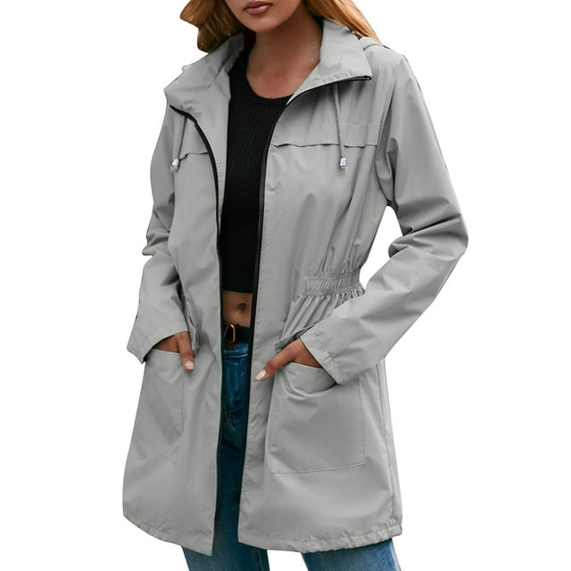 Abrigo de Moda Gibobby Chubasquero informal con capucha para mujer gris XL