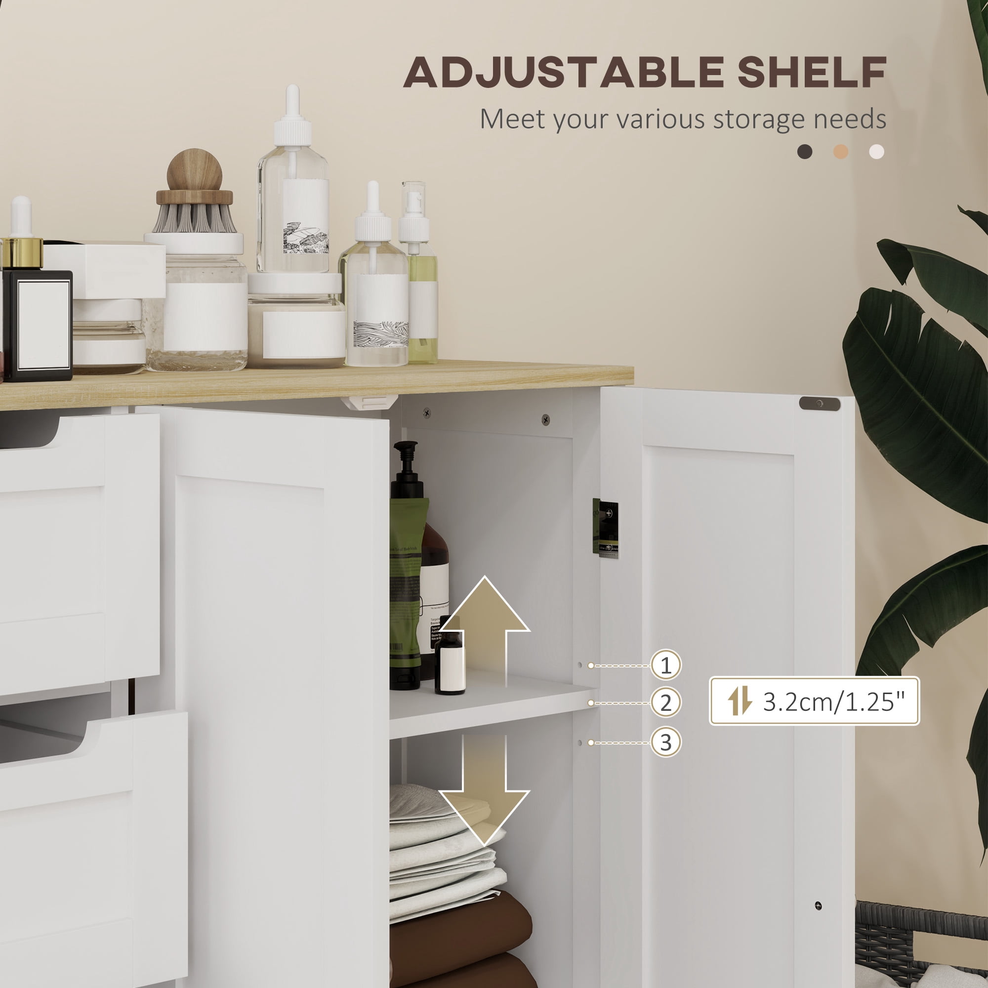 HOMCOM Bathroom Floor Cabinet with Adjustable Shelf, Freestanding Bathroom Storage Cabinet with 4 Drawers and 2 Doors, White