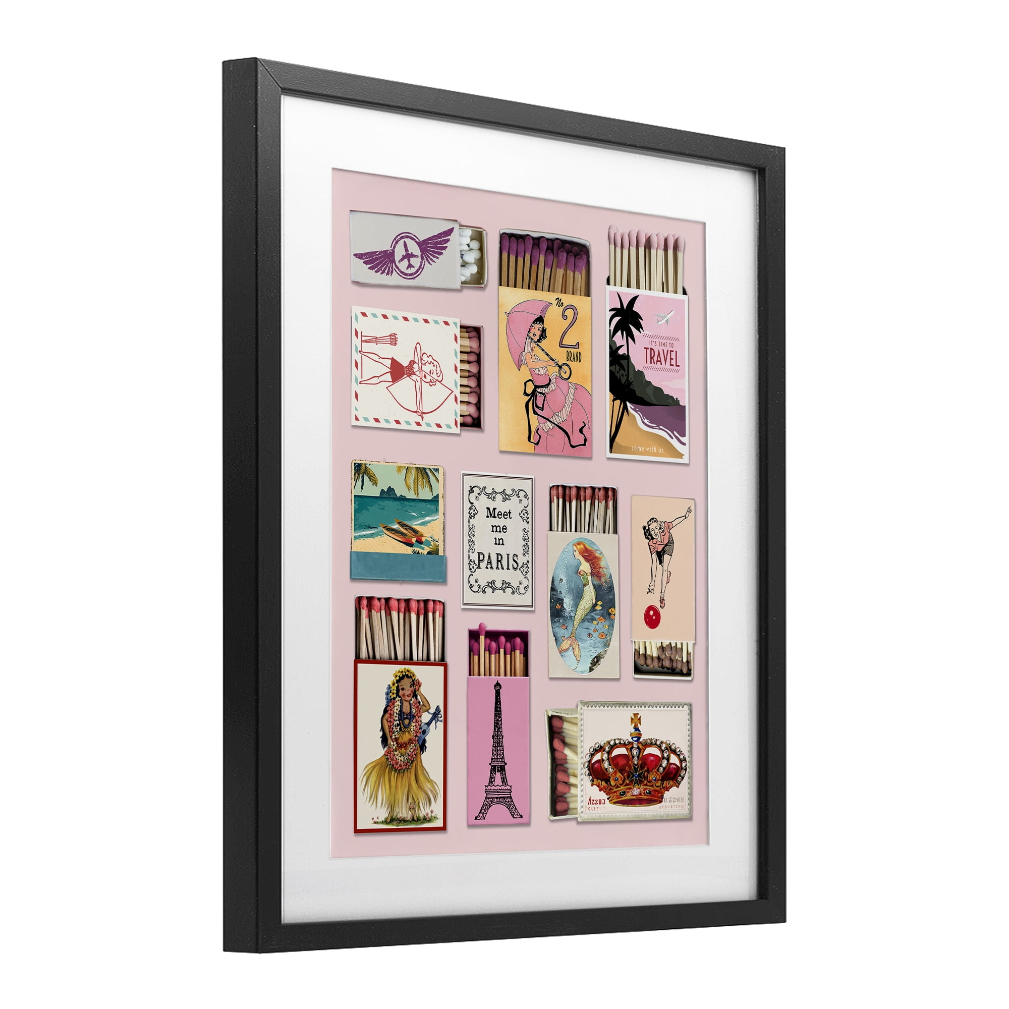 Stupell Industries Vintage Travel Matchbook Montage Black Framed Print Under Glass, design by CAD Designs