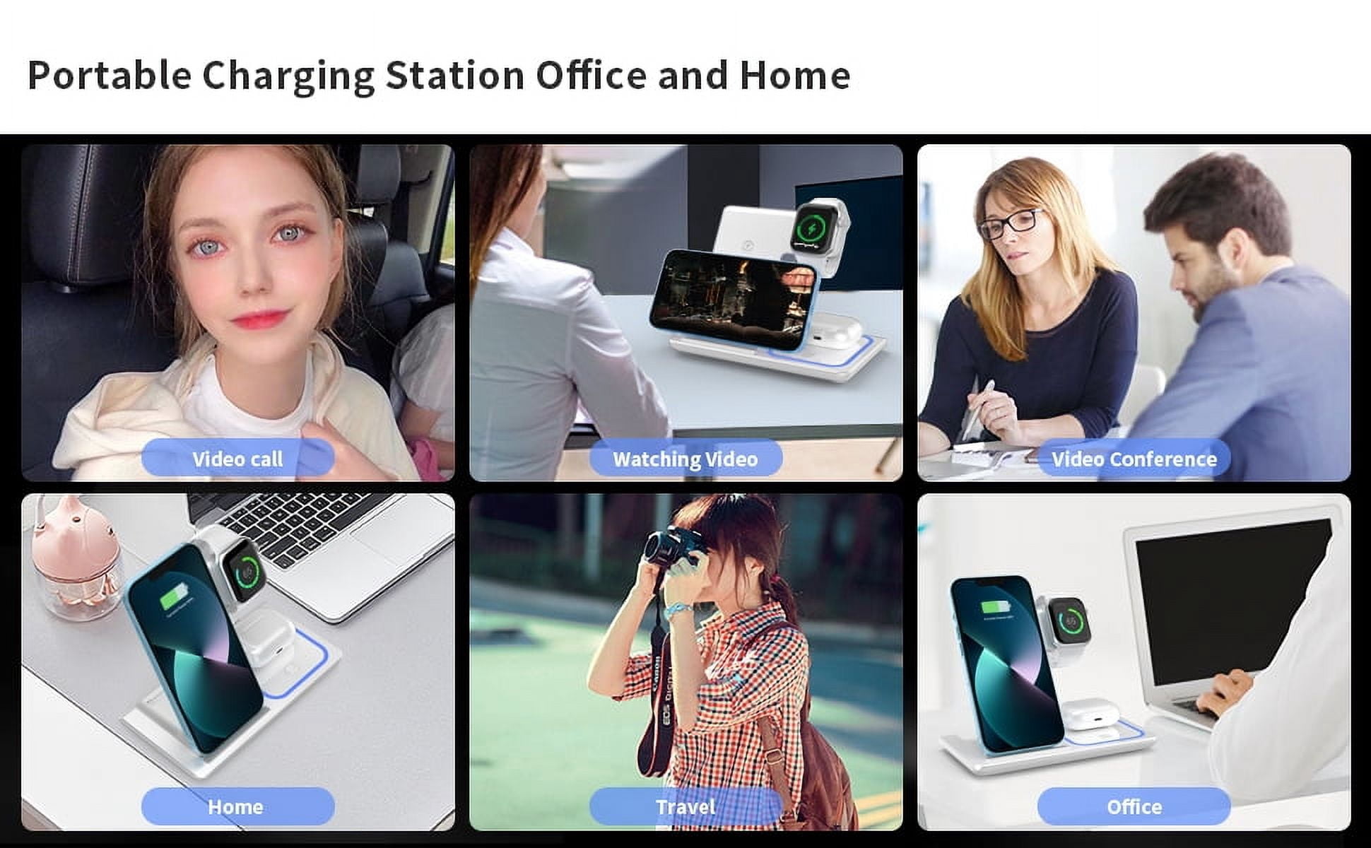 Wireless Charger,iPhone Charging Station for iPhone 16/15/14/13/12/11/Pro Max/Plus, 3 in 1 Wireless Charging Stand for iWatch SE 10/9/8/7/6/5/4/3, Airpods Pro/3/2 Blue