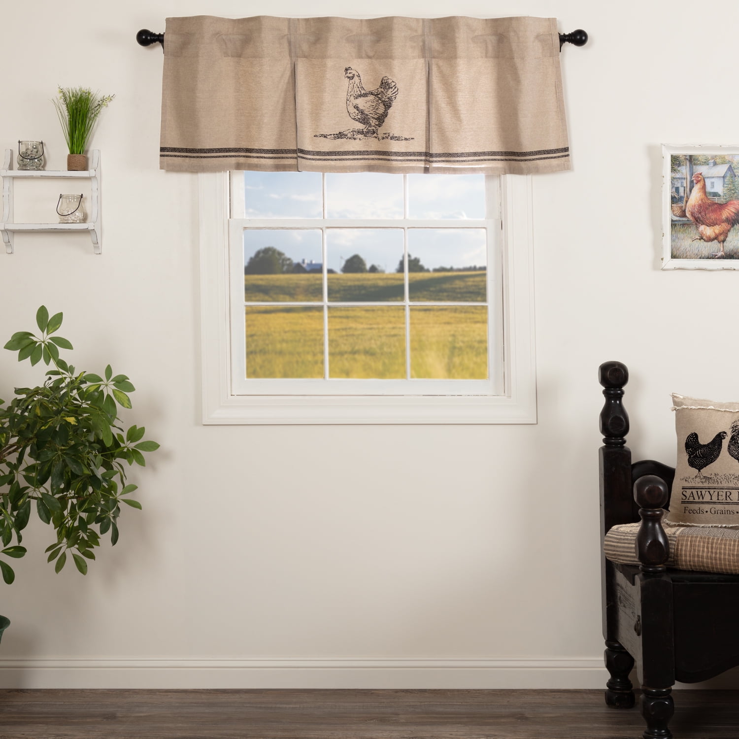 Khaki Charcoal Tan Farmhouse Kitchen Curtains Miller Farm Chicken