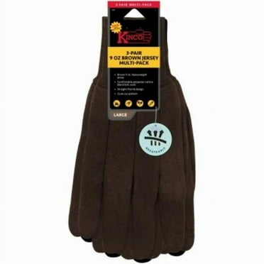 Heavyweight Cotton & Poly Dot Jersey Mens Gloves, Brown - Large - Pack of 3