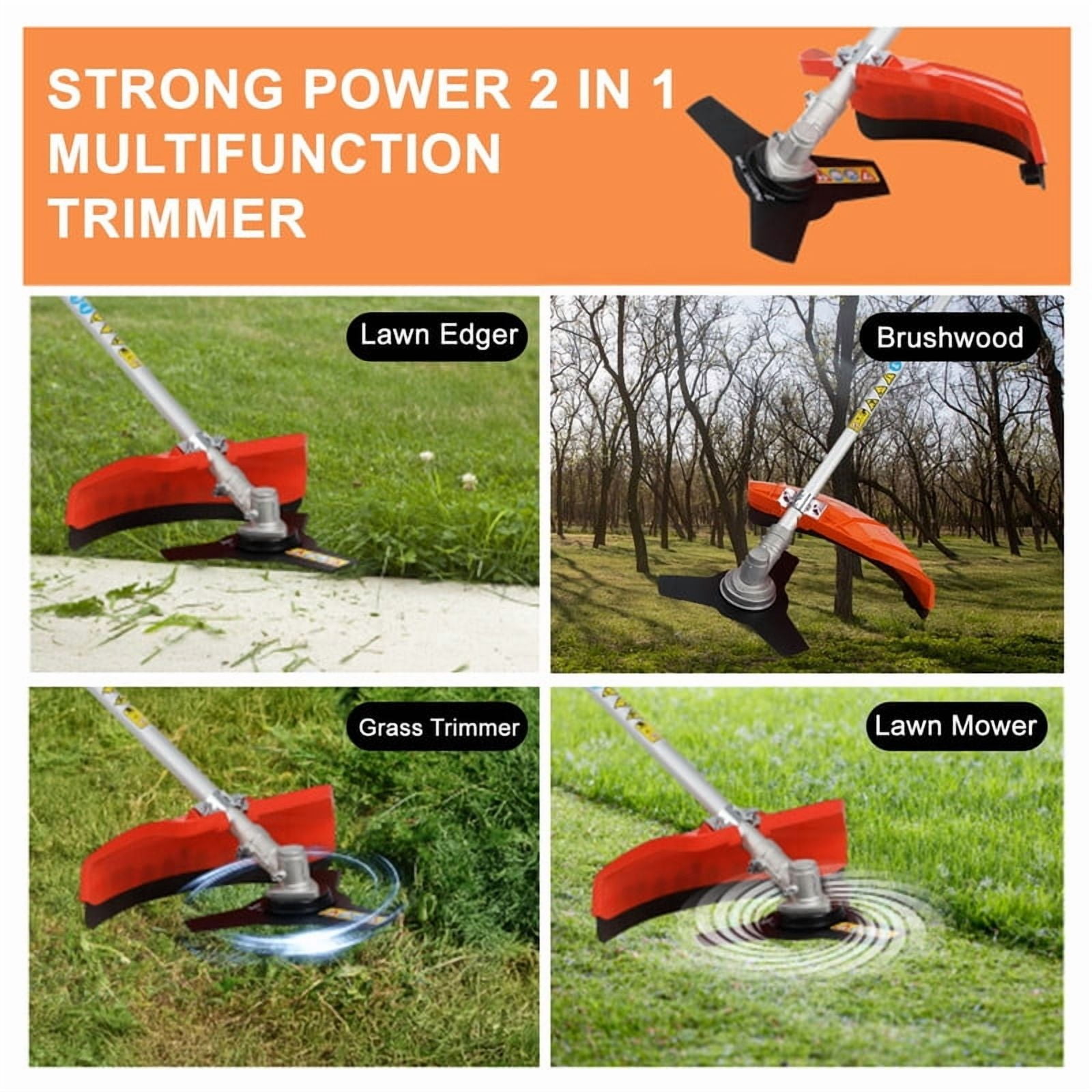 YNCE Gas Weed Wacker Cordless, 2 in 1 String Trimmer, 52cc 2 Cycle Weed Eater with Anti-Slip Handle Brush Cutter Garden Tools Edger Lawn Tool