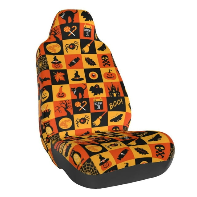 Wukai Halloween Full Set Car Seat Covers with Soft Padding Universal Auto Front Seats Protector and Cushion Mat