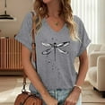 thumbnail image 2 of WEIYLL Ladies T Shirts Insect Print Loose V Neck Grey Tops Sizes L, 2 of 4