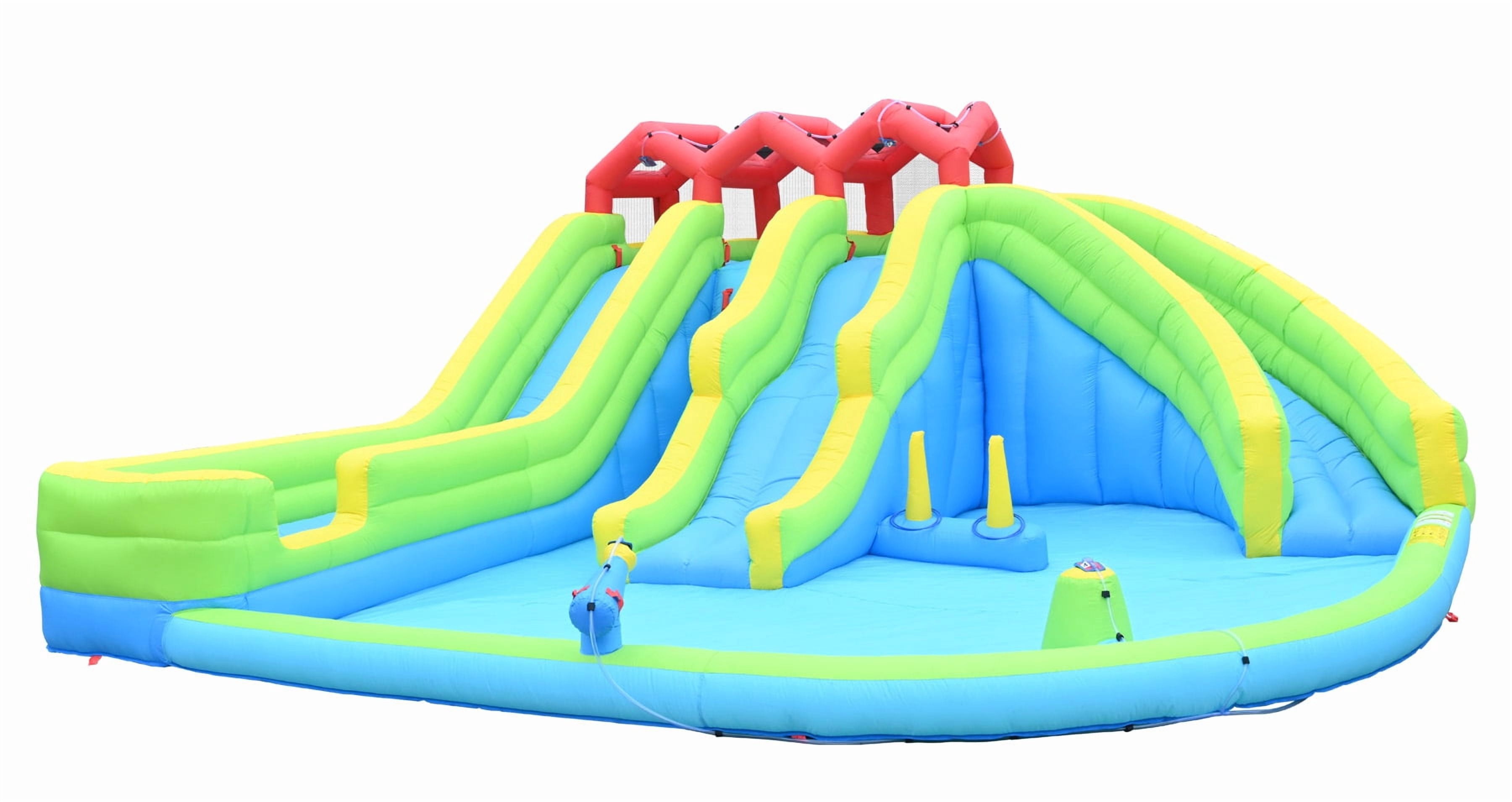 Mintazer 7-in-1 Inflatable Bounce House with Blower, 3 Slides Play Castle with Sprinkler Fountain, Climbing Wall & Water Gun for Children, Indoor & Outdoor