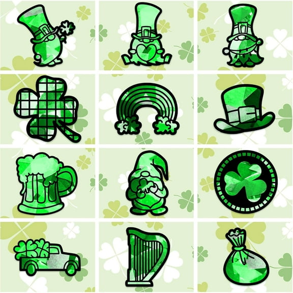 Suncatcher Craft set for Kids Window Paint Art Painting Saint Patrick's Day Themed Pattern 19.9~21x7.6~21cm 12pcs/set