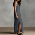 thumbnail image 4 of FAIWAD Linen Dress Women V Neck Sleeveless Side Slit Maxi Dresses Loose Casual Flowy Boho Sundress, 4 of 9