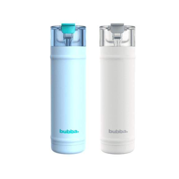 Set of 2 bubba® 24 oz DualSip Insulated Stainless Steel Water Bottle, Light Blue "Daydreamin' "and white "Fresh Kicks"