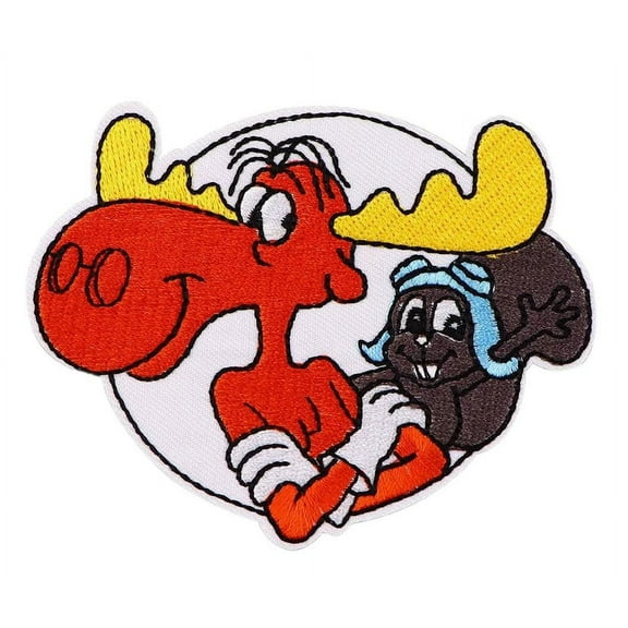 Rocky and Bullwinkle Characters 3.75 Inch Wide Iron On Patch