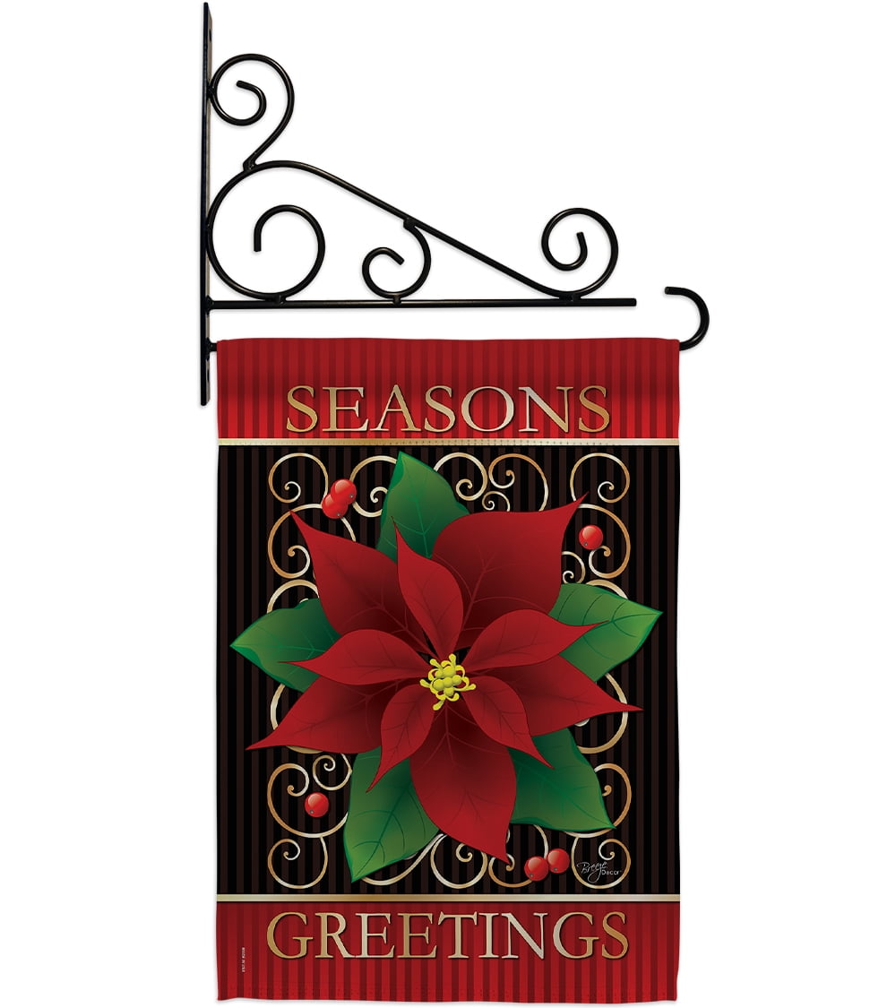 Christmas Seasons Greetings Poinsettia Garden Flag Set Winter 13 X18.5