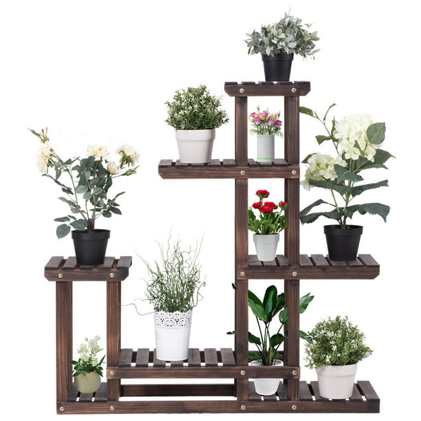Costway Outdoor Wooden Flower Plant, Plant Stand Outdoor