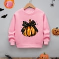 thumbnail image 6 of Oiyii Toddler Girl's Festive Graphic Sweatshirt Crew Neck Long Sleeve Halloween Pumpkin Bow Print Pullover Sweatshirts Holiday Kids Tops,Pink, 6 of 6