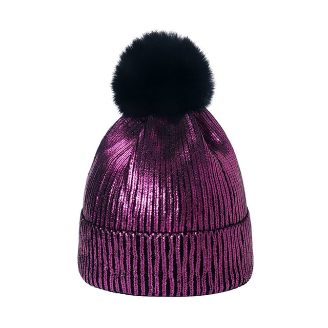 Sombreros de invierno de punto, con rayas, rizados, sin bordes, para el frío, cálidos para exteriores, gruesos, con bolas de pelo, de lana bronceada, para mujer