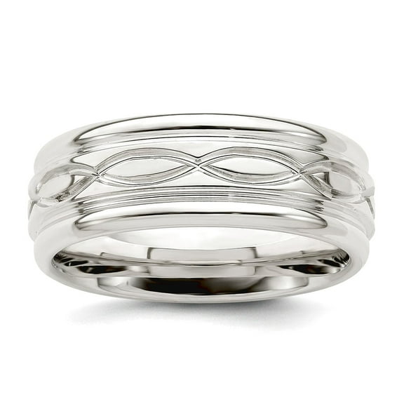 925 Sterling Silver Flat Band 7mm Polished Fancy Band Ring Size 13 Ring for Women and Men