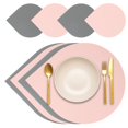 thumbnail image 1 of Juego de 4 manteles y posavasos Uxcell, manteles de mesa de cuero PU de doble cara, lavables y resistentes al calor (Rosa/Gris), 1 of 7