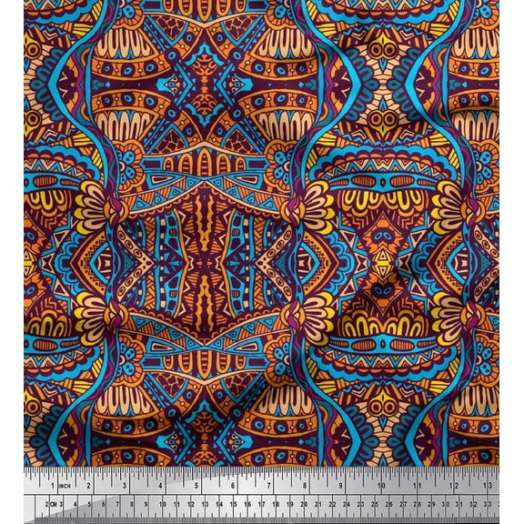 Soimoi Cotton Duck Fabric Moroccan Mosaic Print Fabric by the Yard 42 Inch Wide
