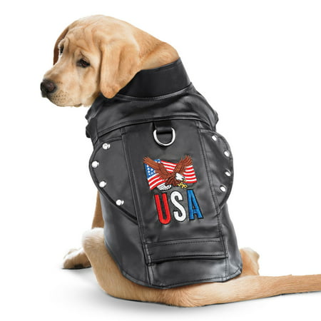 USA Faux Leather Biker Dog Jacket with Adjustable Closure for Custom Fit