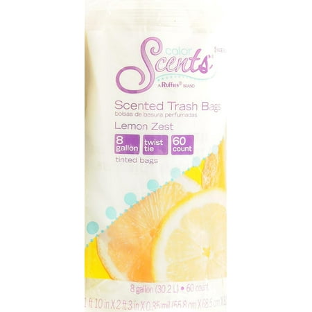 Ruffies Color Scents Lemon Zest Scented Trash Bags, 8 gal, 60 count