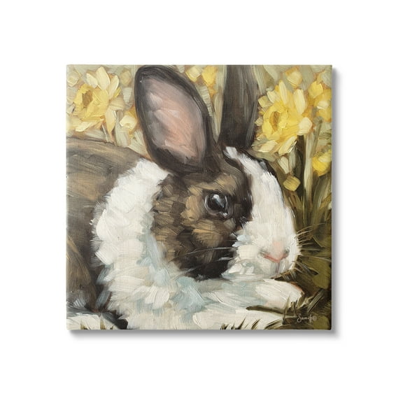 Stupell Rabbit Blooming Daffodils Nature Animals & Insects Painting Gallery Wrapped Canvas Print Wall Art