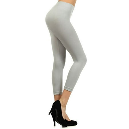 Lady Seamless Capri Leggings w/ High Wast Pants Tummy Control Workout Running 4 Way Stretch Yoga Leggings - (Metal